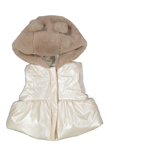 Mayoral Cream Pearl Faux Fur Hooded Puffer Vest