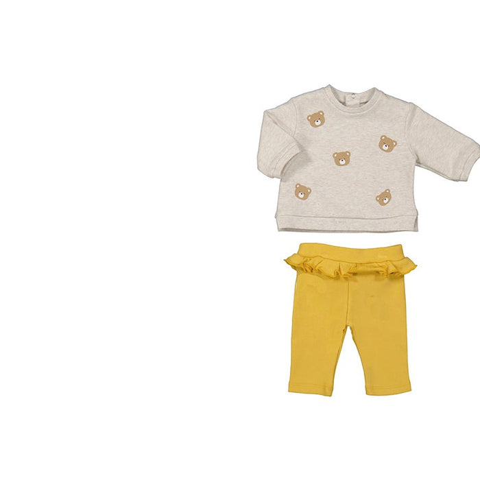 Mayoral Oatmeal & Maize Bear Appliqued 2 piece Outfit