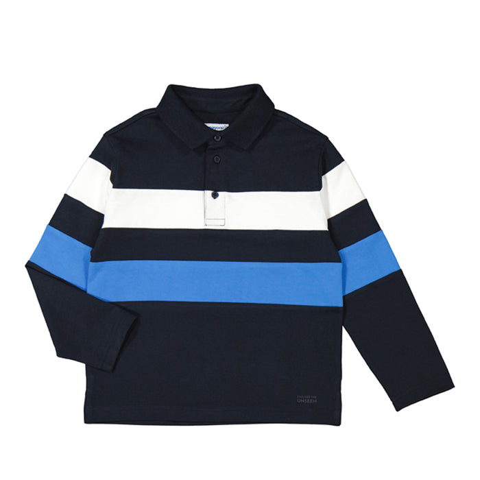 Mayoral Navy Striped Long Sleeve Polo Shirt