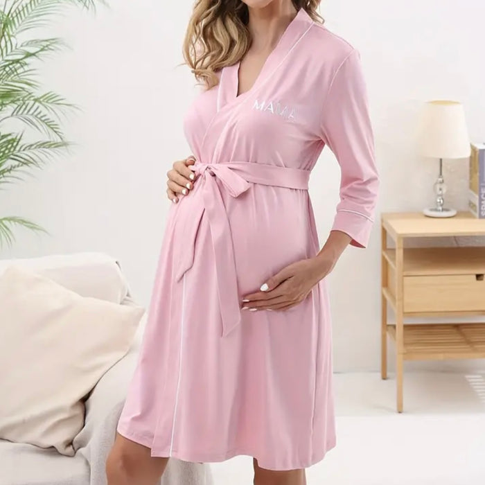 Pretty in Pink Maternity Mama Robe with Contrast Piping