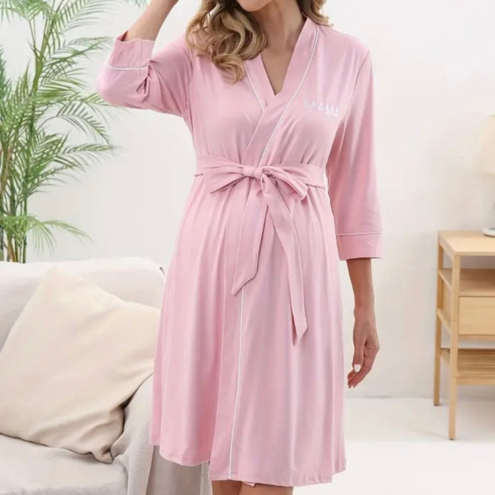 Pretty in Pink Maternity Mama Robe with Contrast Piping