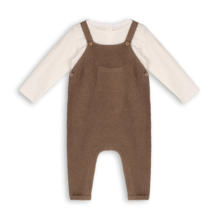 Viverano Organic Cotton Sleeveless Sweater-Knit Overalls & Bodysuit Set in Cocoa Heather