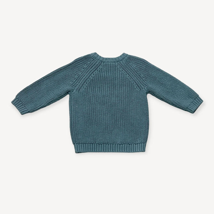 Viverano Organic Cotton Lion Appliqué Baby Pullover Sweater in Teal Blue