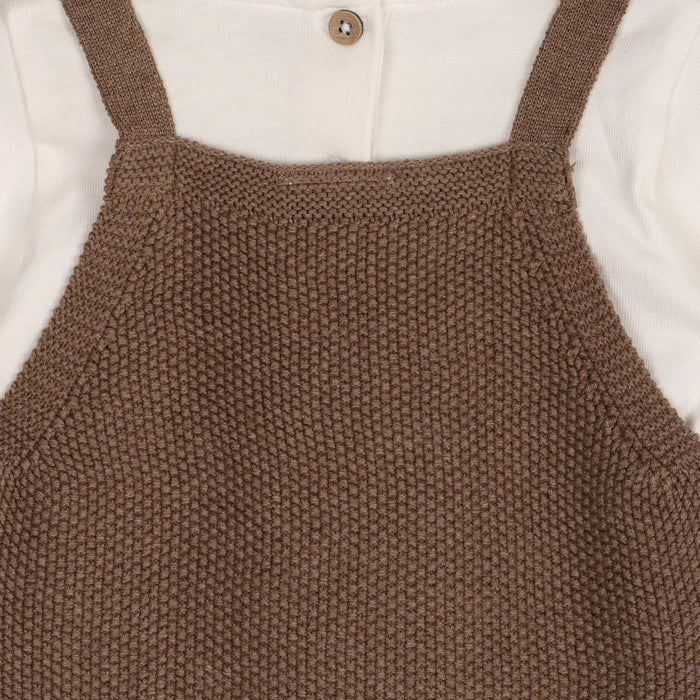 Viverano Organic Cotton Sleeveless Sweater-Knit Overalls & Bodysuit Set in Cocoa Heather